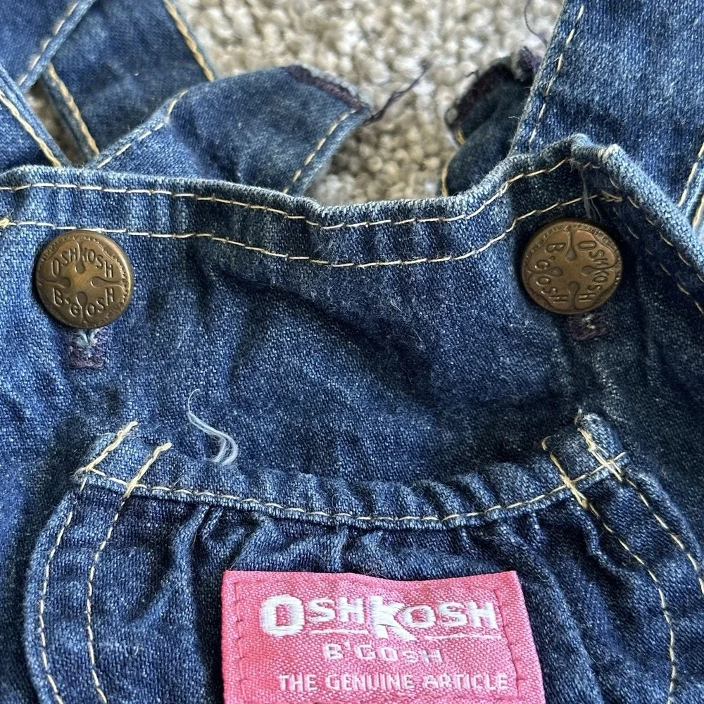 Vintage OshKosh Bgosh Denim Jumper‎ Dress Girls 2T USA Made Dark Wash Overalls
